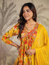 Mustard Chanderi Silk Floral Printed A-line Kurta Set